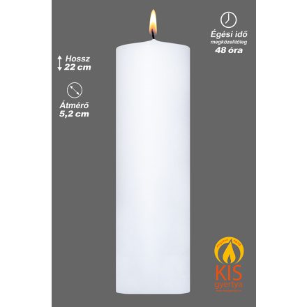 Fehér templomi oltárgyertya szembemiséző oltárra, 22 cm-es